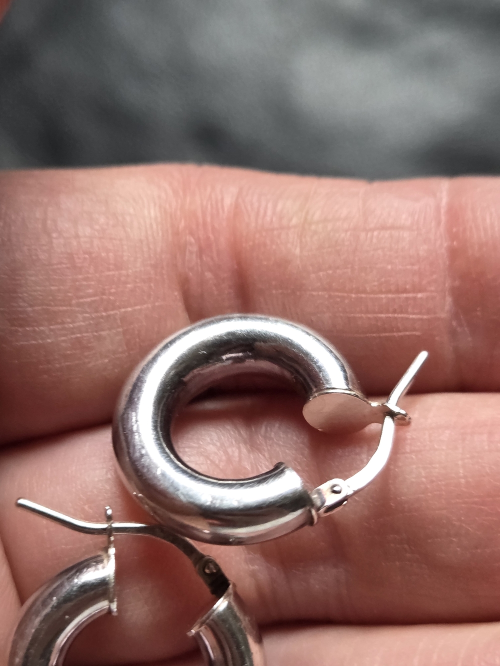 Sterling Silver Chunky Hoop Earrings - Smooth Silver Finish - Picture 5 of 10